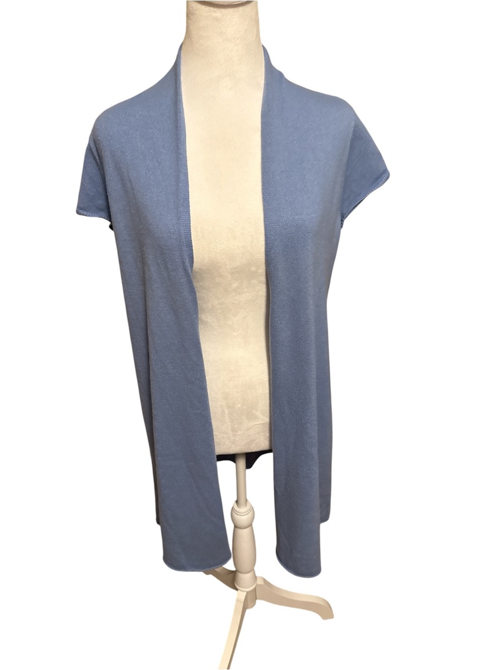 Light Blue Open Front Short Sleeve Cardigan Silk -Cashmere blend